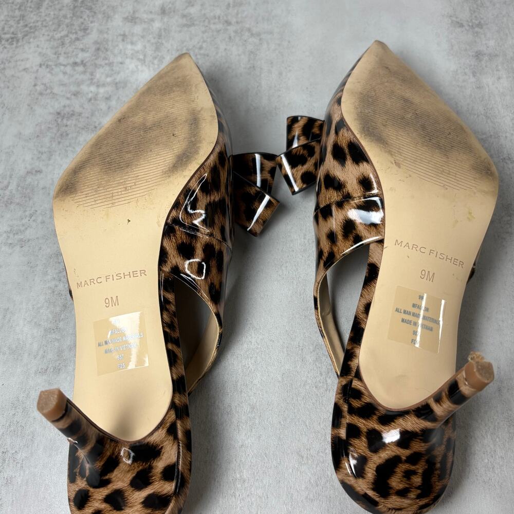 Marc Fisher Women's 9M Allon Slingback Pumps Leopard Print Patent Pointed Toe - Picture 12 of 14